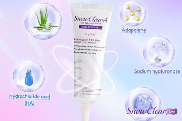 SnowClear-A không những chứa Sodium Hyaluronate mà còn chứa thêm Adapalene giúp trị mụn rất hiệu quả