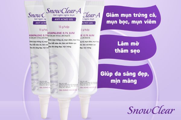 Gel trị mụn SnowClear-A chứa carbomer và các thành phần trị mụn khác như adapalene, sodium hyaluronate