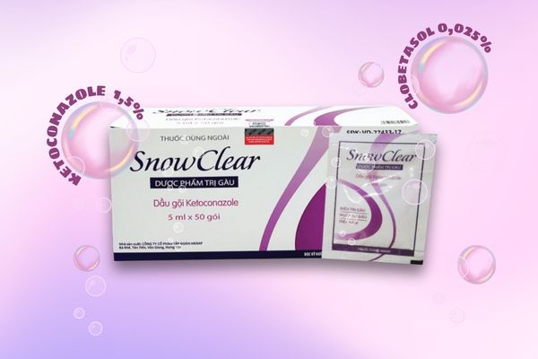 Dầu gội snowclear hộp chứa hai thành phần chính là Ketoconazole và Clobetasol